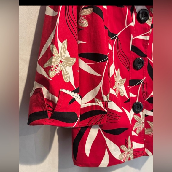 NWT Westbound Womens Jacket Red Stretch Floral Jumbo Black Buttons Plus Size 1X - Picture 6 of 10